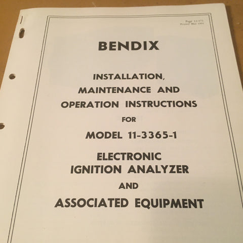 Bendix 11-3365-1 Electronic Ignition Analyzer Install, Maintenance & Ops. Manual.