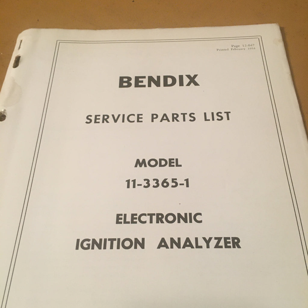 Bendix 11-3365-1 Electronic Ignition Analyzer 11-3365-1 Parts Lists.