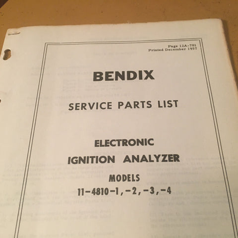 Bendix 11-4810-1, -2, -3, -4 Electronic Ignition Analyzer Parts Manual.