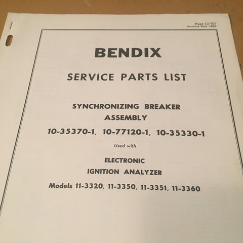 Bendix Synchronizing Breaker 10-35370-1, 10-77120-1 & 10-35330-1 Parts Lists.