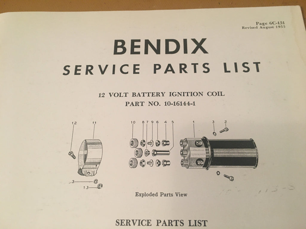 Bendix Coils Bendix Coil 10-16144-1 Parts Lists. – G's Plane Stuff