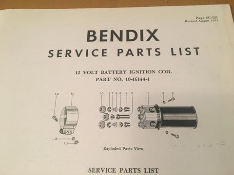 Bendix Coil 10-16144-1 Parts Lists.