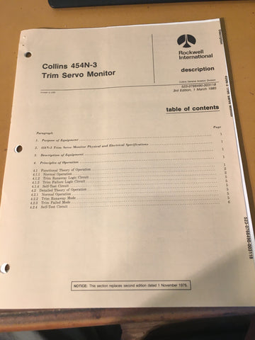 Collins 454N-3 Trim Servo Monitor Service Manual.