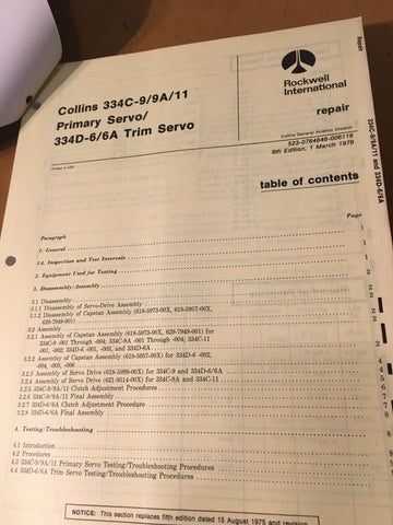 Collins 334C-9/9A/11, & 334D-6/6A Servos Service Manual