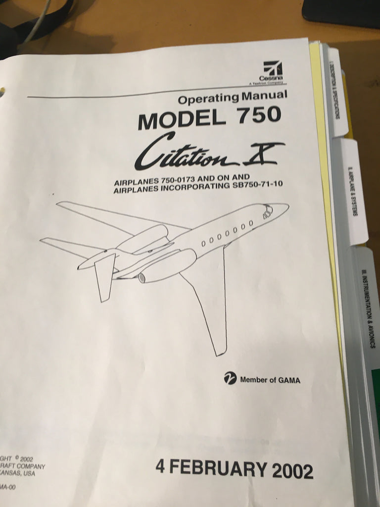 Cessna Citation X Model 750 Operating Manual.