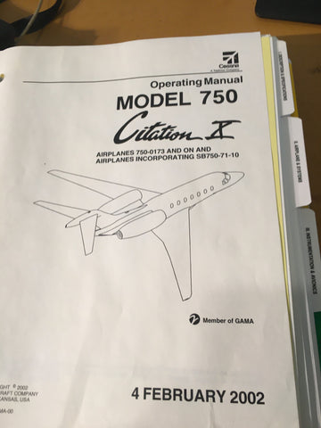 Cessna Citation X Model 750 Operating Manual.