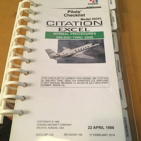 Cessna Citation 560XL Excel, Normal Procedures, Pilot's Checklist.