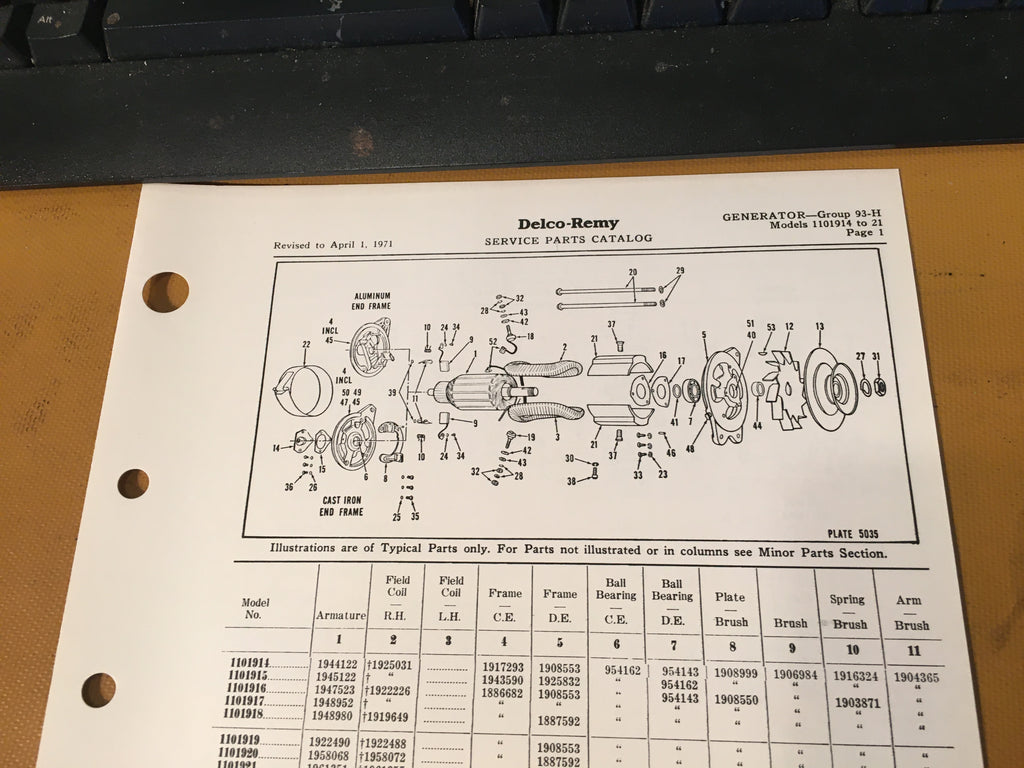 Delco-Remy Generator 1101914 to 1101921 Parts List Instructions.