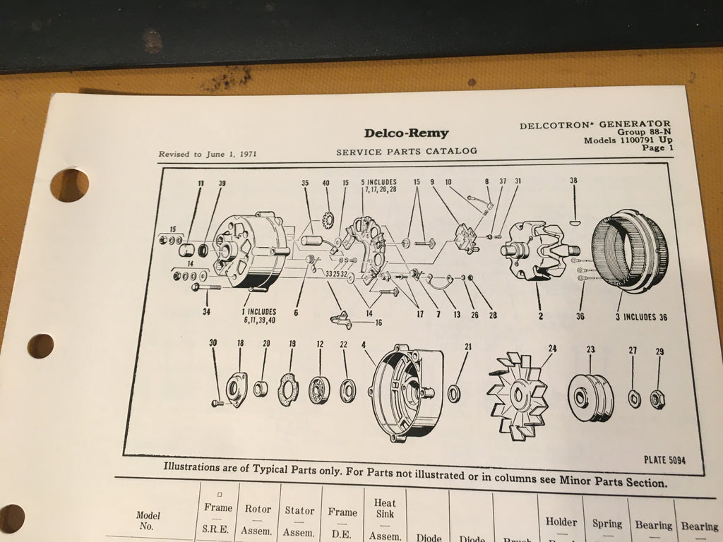 Delco-Remy Delcotron Generator 1100791 and Up, Parts List Instructions