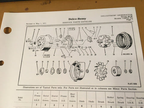 Delco-Remy Delcotron Generator 1100753 and Up, Parts List Instructions.