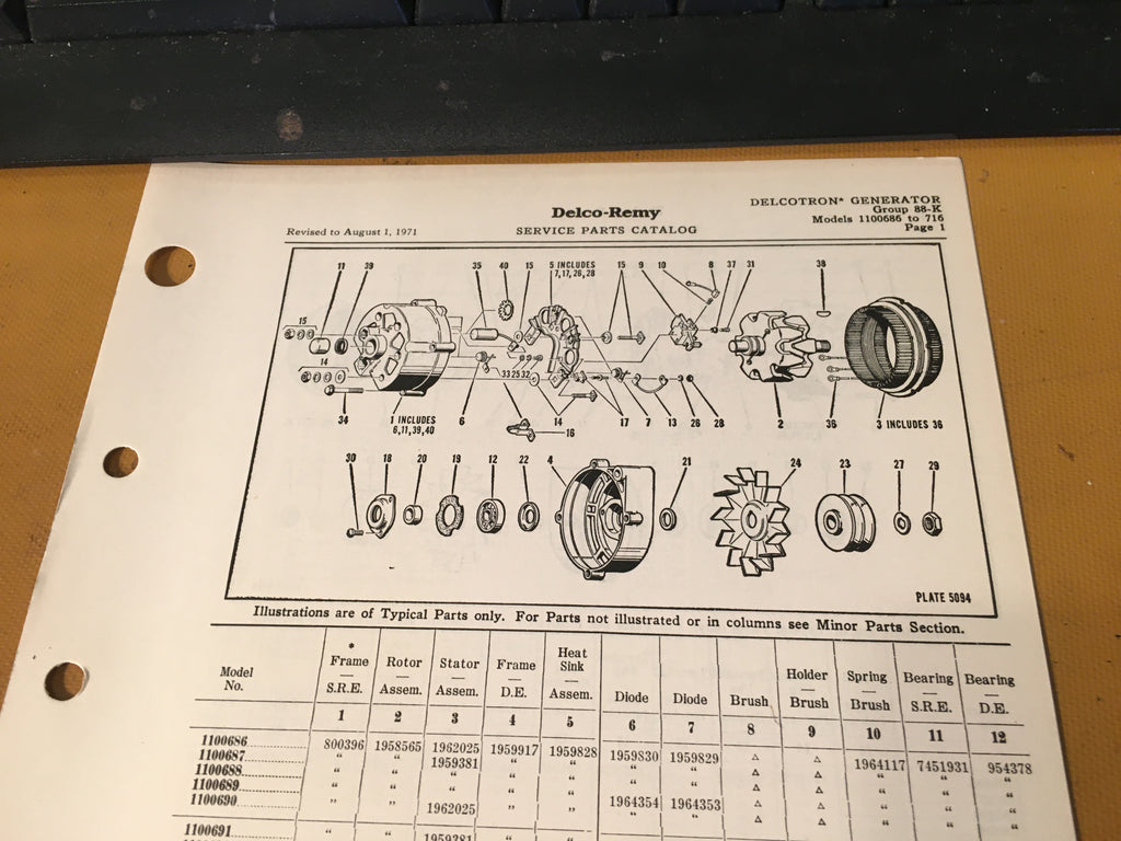 Delco-Remy Delcotron Generator 1100655 and Up Parts List Instructions.