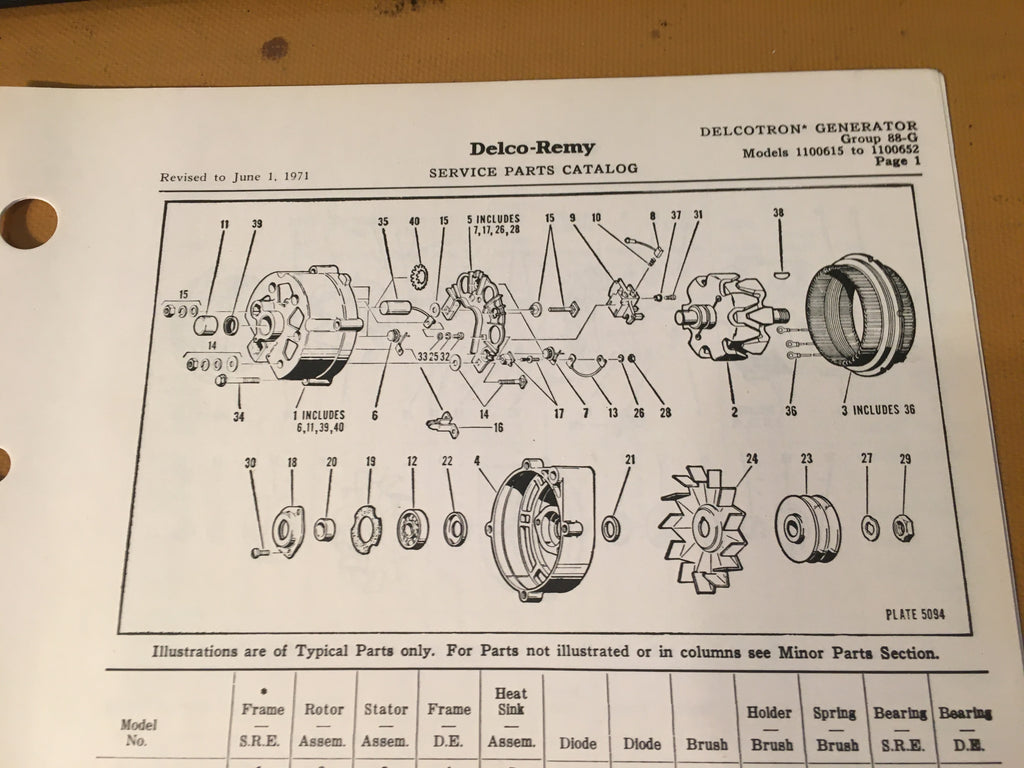 Delco-Remy Delcotron Generator 1100615 to 1100652 Parts List Instructions