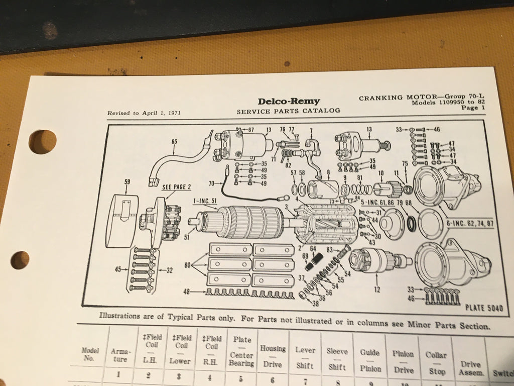 Delco-Remy Cranking Motor 1109950 & Up Parts List Instructions.