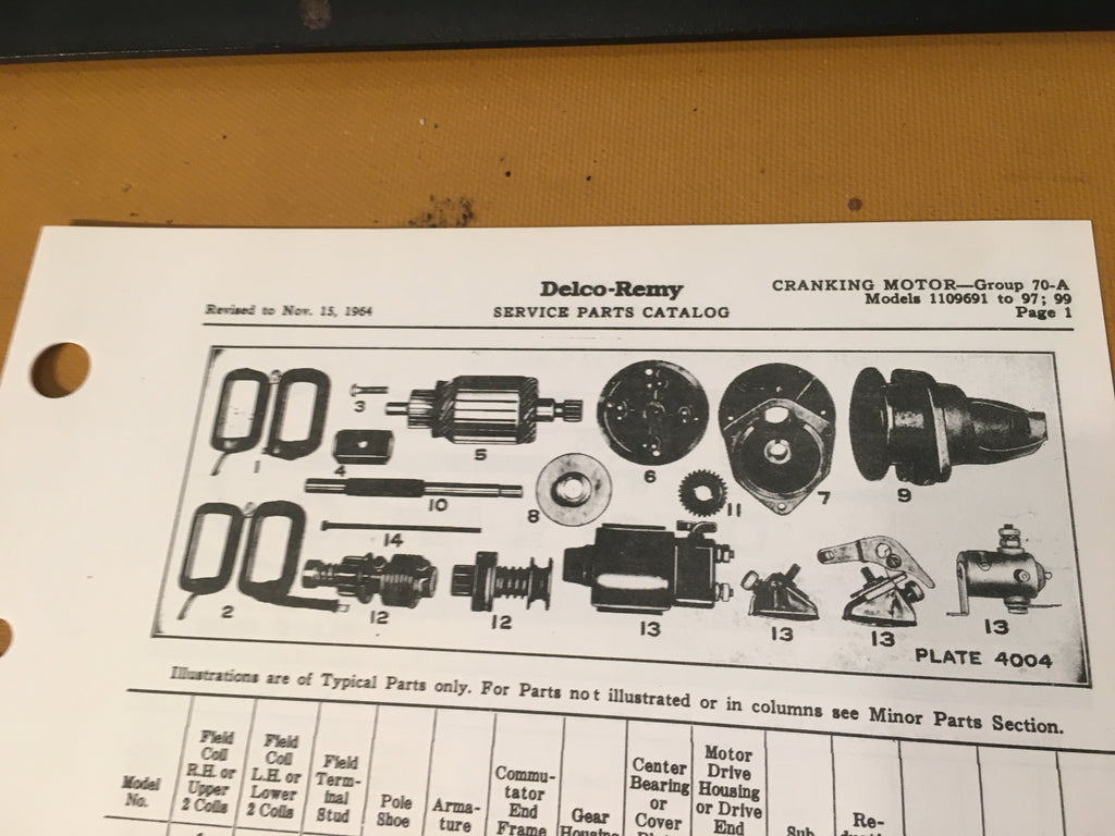 Delco-Remy Cranking Motor 1109691 & Up Parts List Instructions.