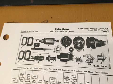 Delco-Remy Cranking Motor 1109691 & Up Parts List Instructions.