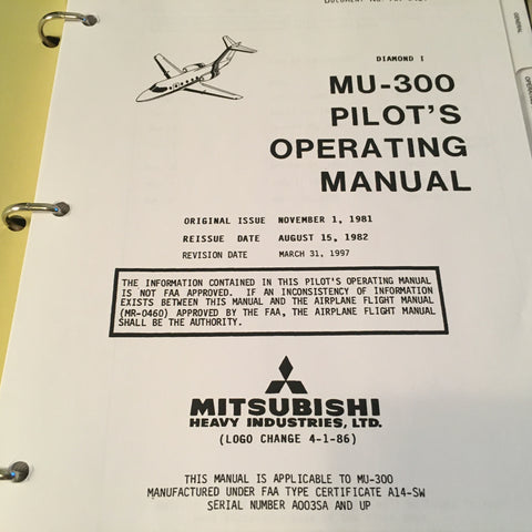 Mitsubishi MU-300 Diamond 1 Airplane Flight Manual.