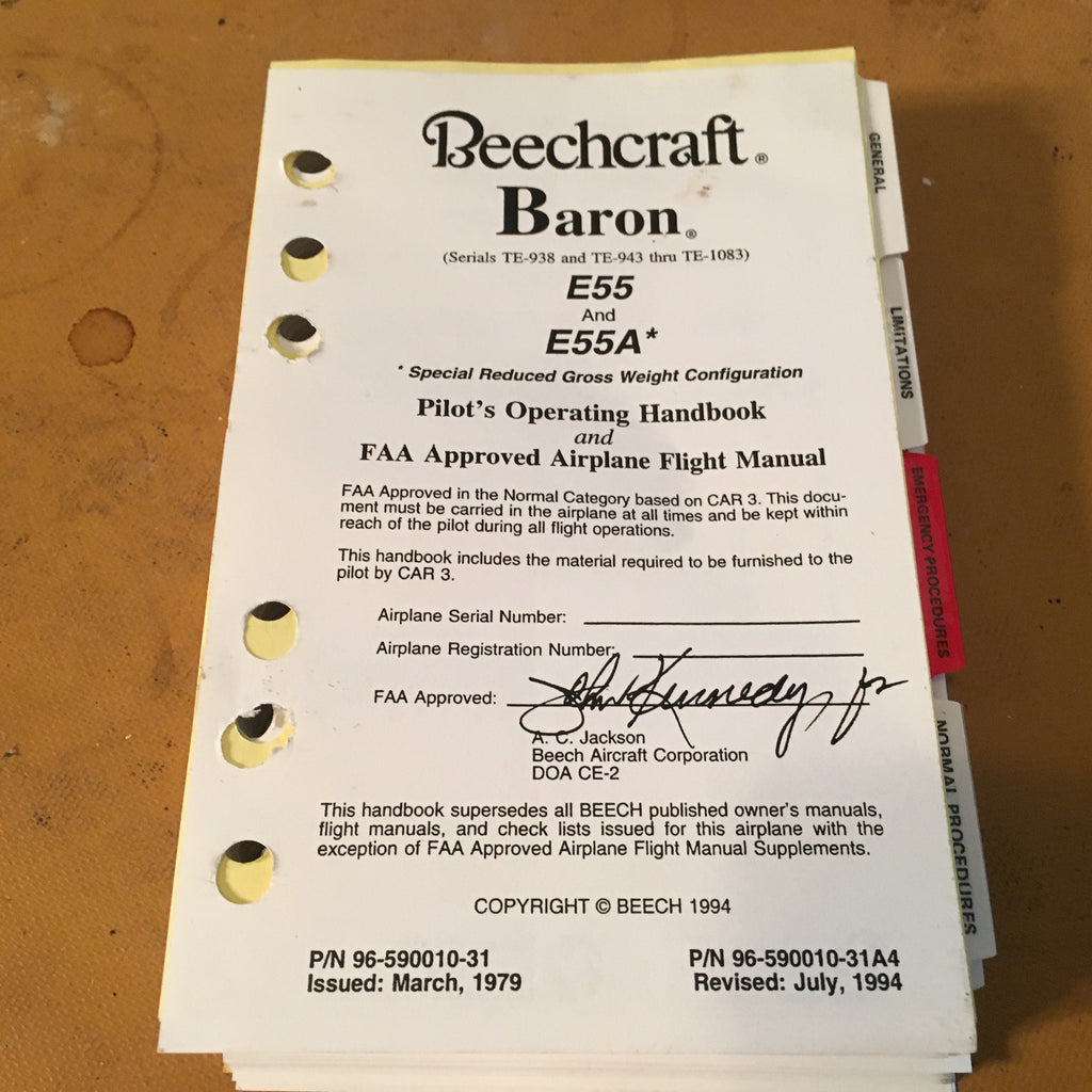 Beechcraft Baron E55 and E55A* Pilot's Operating Handbook.