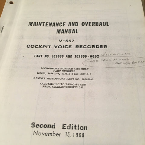 V-557 Cockpit Voice Recorder 103600 & 103600-0002 Service & Overhaul Manual.
