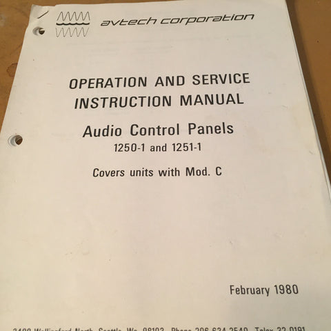 Avtech 1250-1 & 1251-1 Operation, Service & Instruction Manual.