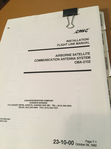 Canadian Marconi CMA-2102 Satellite Comm Antenna System Install & Flight-Line Manual.