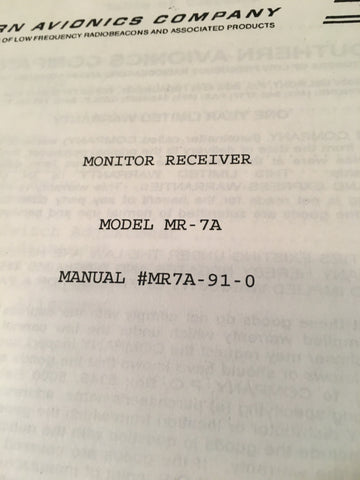 Southern Avionics MR-7A Monitor Receiver Install & Service Manual.