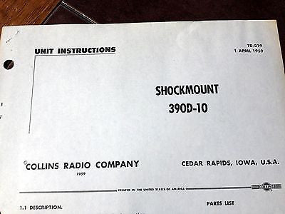 Collins Shockmount 390D-10 Instruction Guide Document.