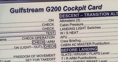 Gulfstream G200 Laminated Cockpit Card. – G's Plane Stuff