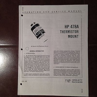 Hewlett Packard HP 478A Thermistor Mount Operation & Service Manual.