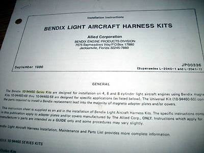 Bendix 10-94460 Series Light Aircraft Harness kits Install Data Sheets.