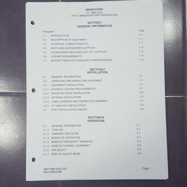 King KY196A and KY197A Install and Ops Manual. G's Plane Stuff
