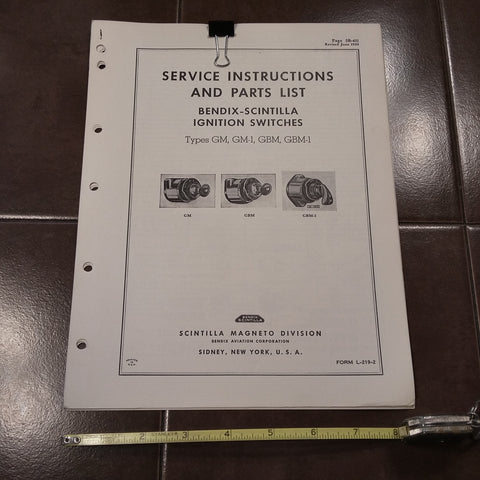 Bendix Aircraft Ignition Switches GM, GM-1, GBM & GMB-1 Service &  Parts Manual.