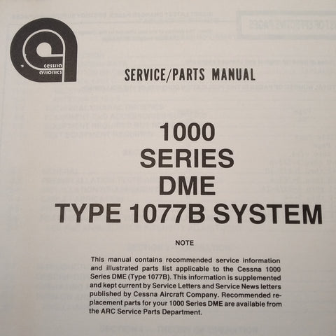 Cessna ARC 1077B DME Service & Parts Manual.