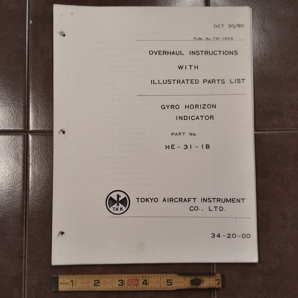 1980 Tokyo Gyro Horizon pn HE-31-1B Overhaul Parts Manual.  Circa 1980..