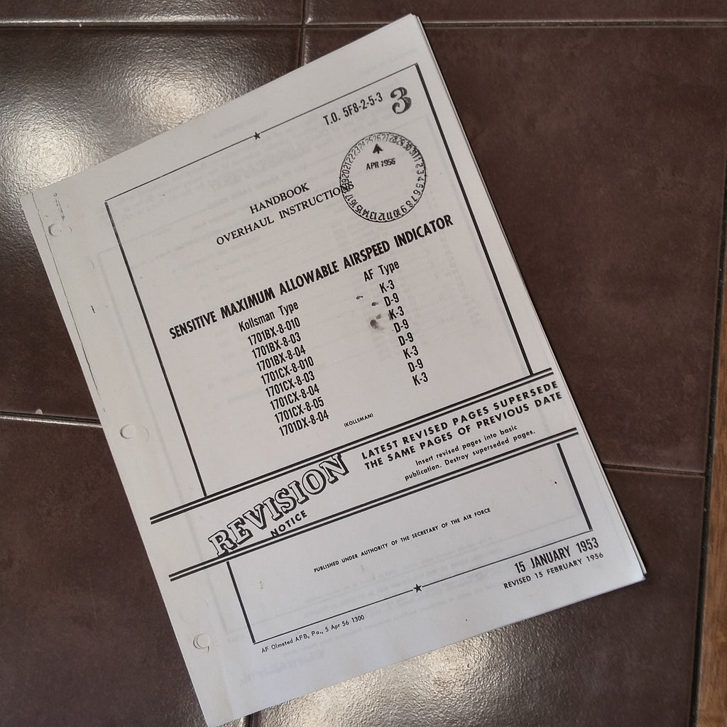 Kollsman Sensitive Maximum Allowable Airspeed Indicator 1701 series, K-3, D-9 Overhaul Manual.