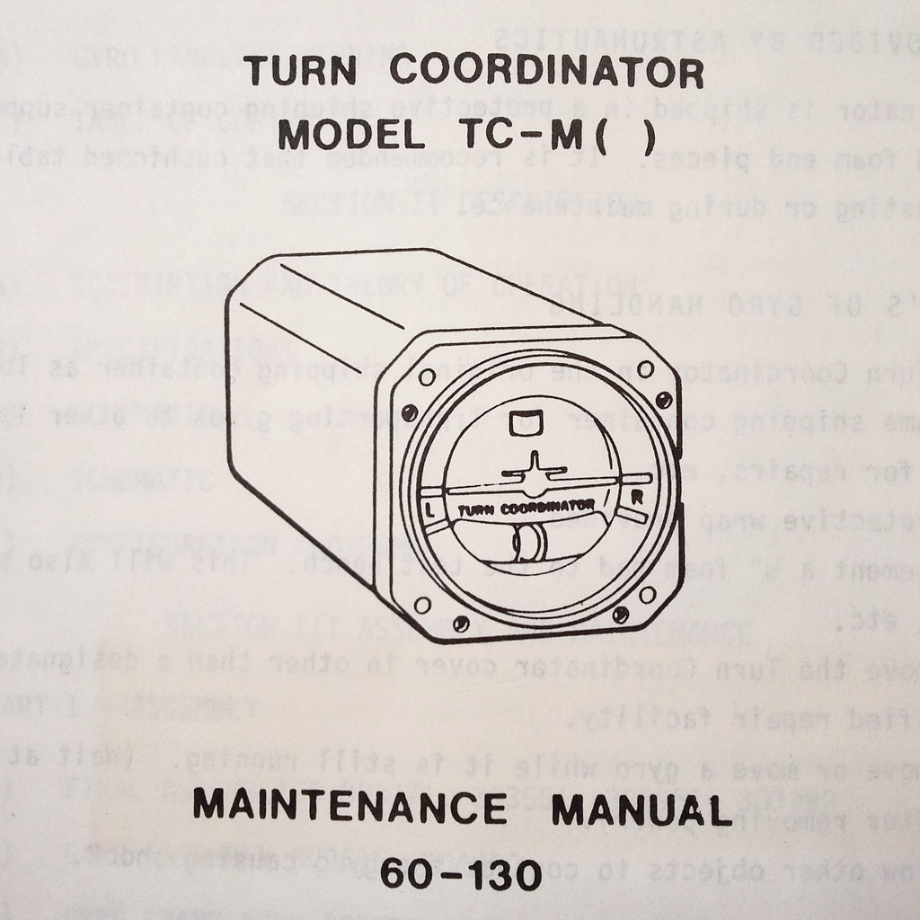 Astronautics Turn Coordinator TC-M Series Maintenance & Parts Manual.