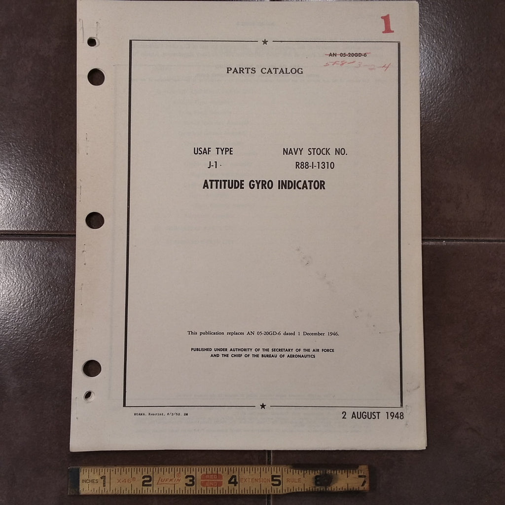 Sperry Attitude Gyro J-1  Parts Manual.