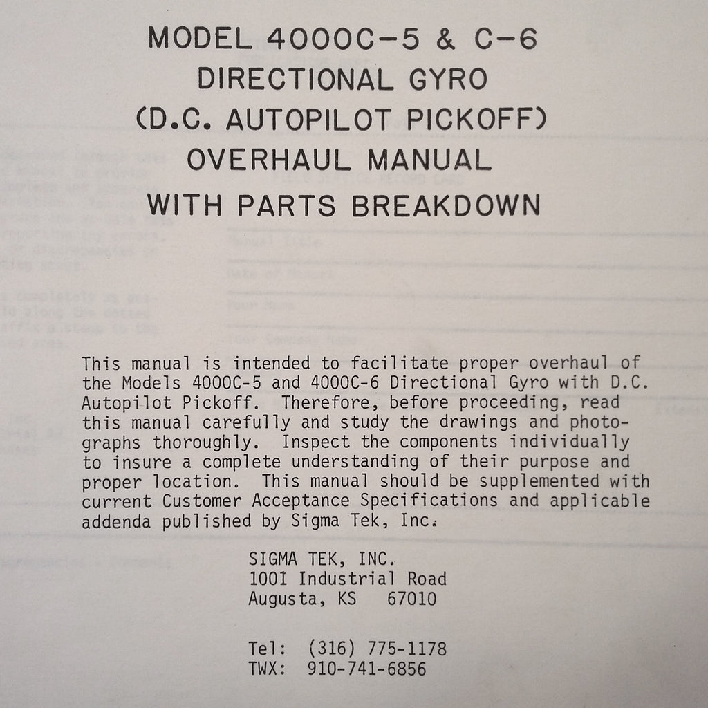 Edo 4000C-5 & 4000C-6 Directional Gyro Overhaul & Parts Manual.