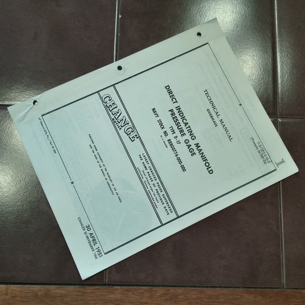 U.S. Gauge Direct Indicating Manifold PSI Gage D-17, R88G0774 Overhaul Parts Manual