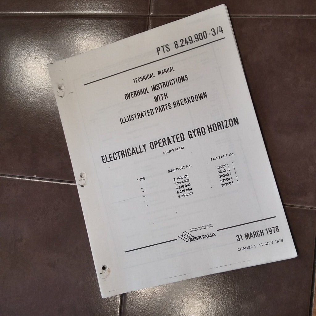 Aeritalia Horizon Gyro 8.249 Series Operation Service Overhaul & Parts Manual.