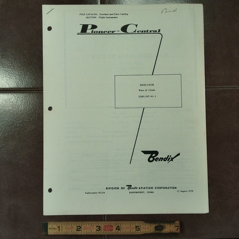 Bendix Pioneer Rate of Climb Indicator 1649-1AP-A1-1 Overhaul Parts Manual.  Circa 1958.