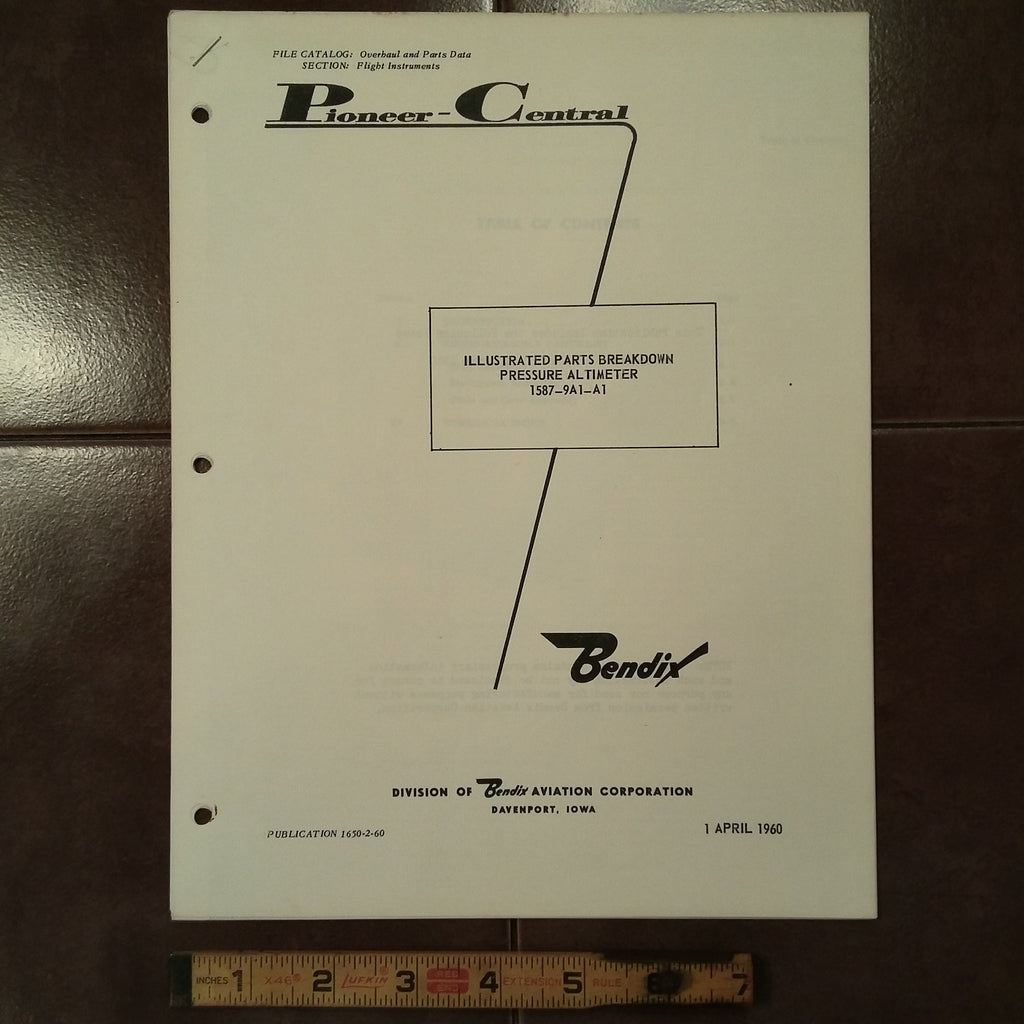 Bendix Pioneer Altimeter 1587-9A1-A1 Parts Manual.  Circa 1960.