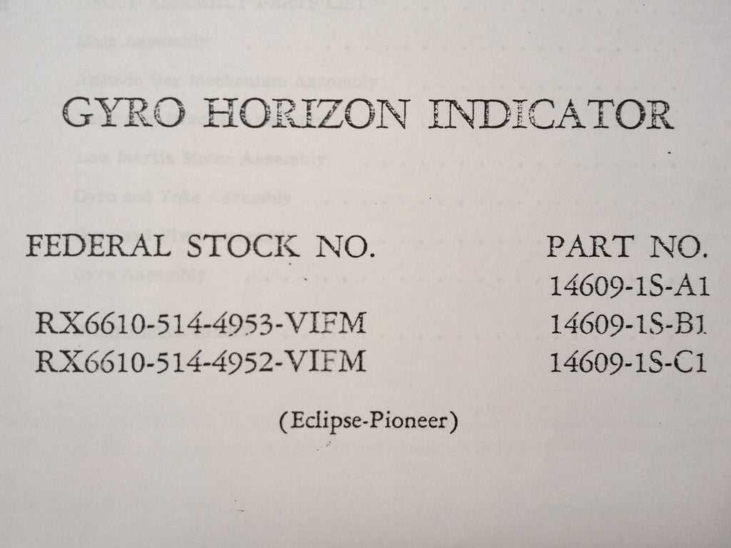 Bendix 14609, R6610 Series Horizon Gyro Parts Manual.