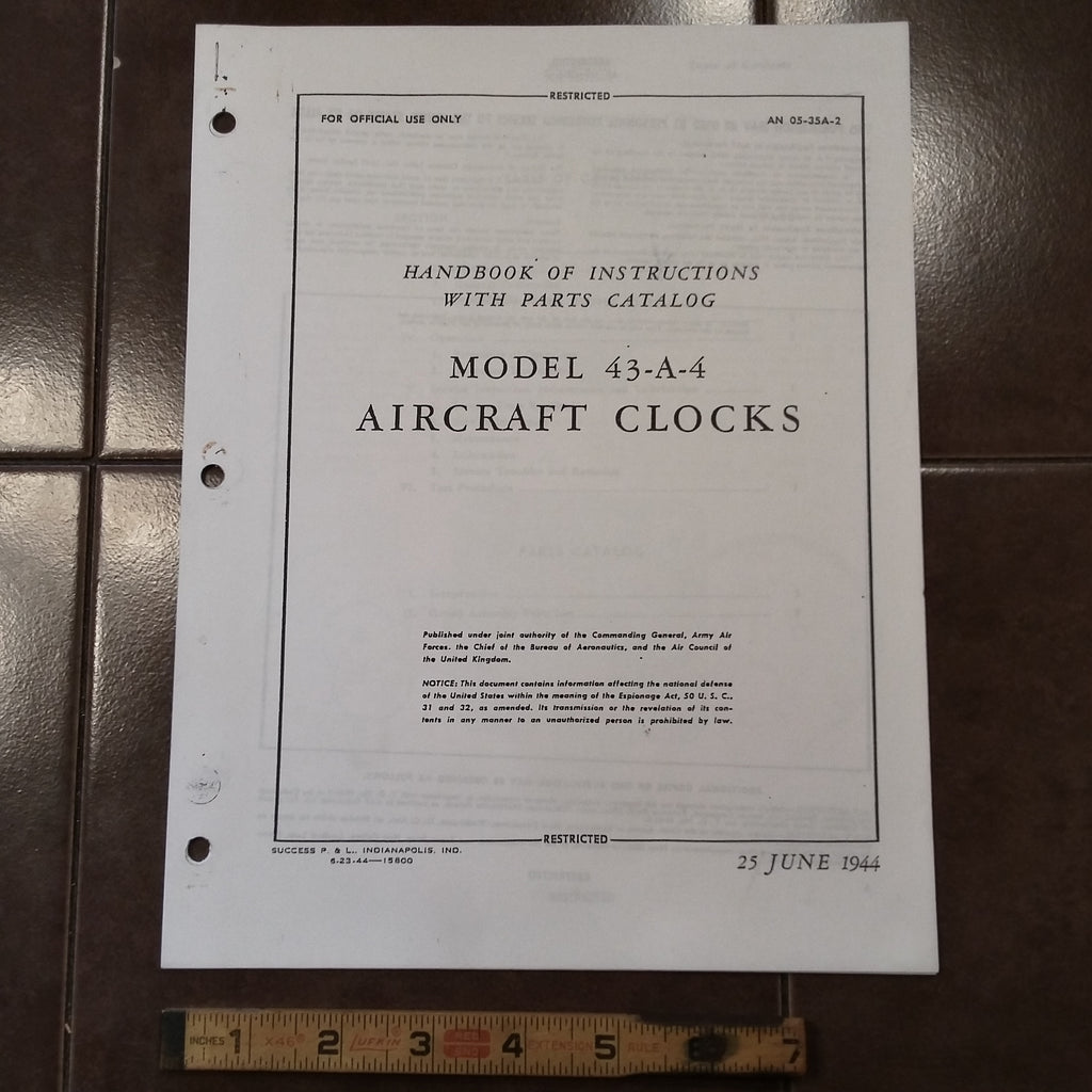 Jaeger 43-A-4 Clocks Service Overhaul Parts Manual.