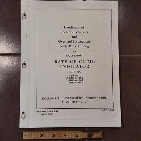 Kollsman Rate of Climb 716 Series Service Overhaul Parts Manual.