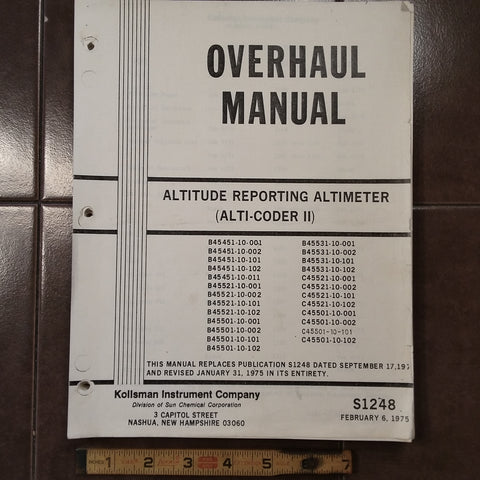 Kollsman ALTI-CODER II   Overhaul & Parts Manual.  Circa 1968.