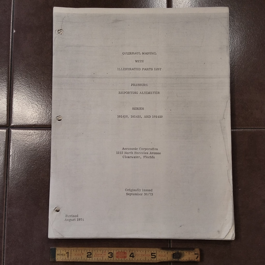 Aerosonic Encoding Altimeters 101420, 101435 & 101450 Overhaul Parts Manual.