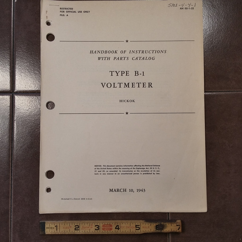 Hickok Type B-1 Voltmeter Service Parts Manual