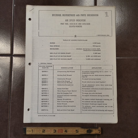 Pioneer Airspeed 1426-5A-A1 and 1426-5A-B1 Overhaul Parts Manual.