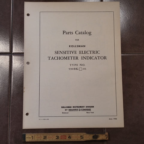 Kollsman Sensitive Electric Tachometer Indicator 590BK-( )-01 Parts Catalog.  Circa 1946.