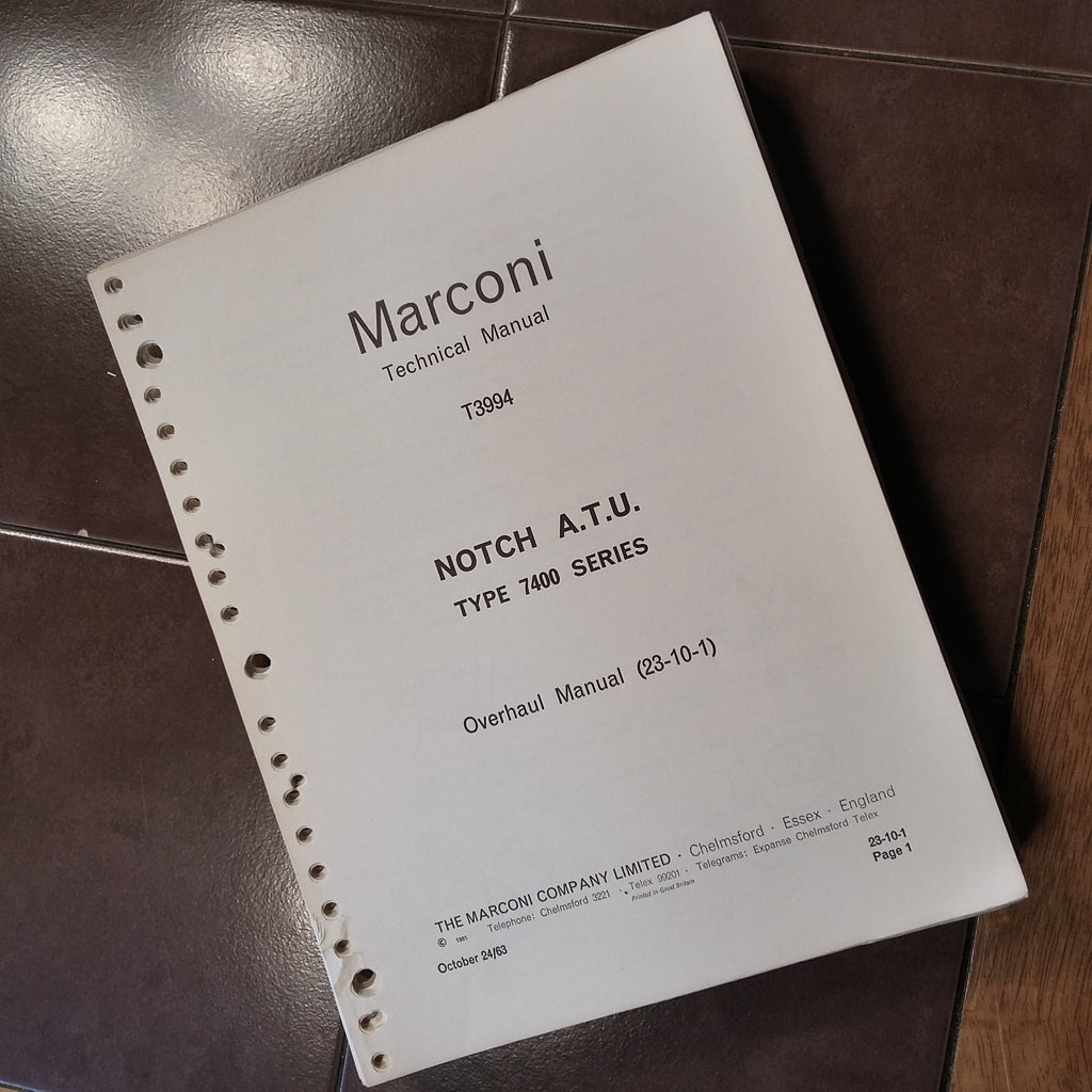 Marconi Type 7400 Notch Aerial Tuning Unit T3994 Overhaul Manual.